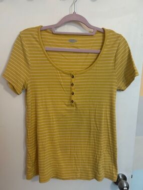 Old Navy Dark Yellow Stripe Scoop Neck Henley Knit Top